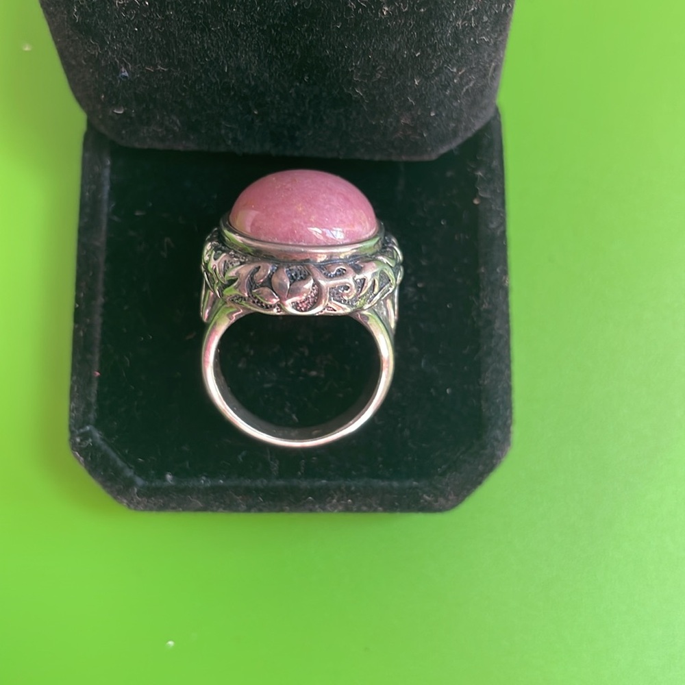 [Jean Lin] Sterling Silver and Pink Rhodonite Scroll-work Ring - Picture 5 of 9
